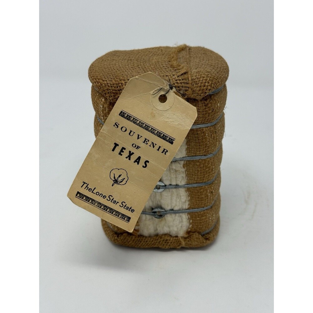 Vintage Miniature Real Cotton Bale Souvenir Texas, The Lone Star State